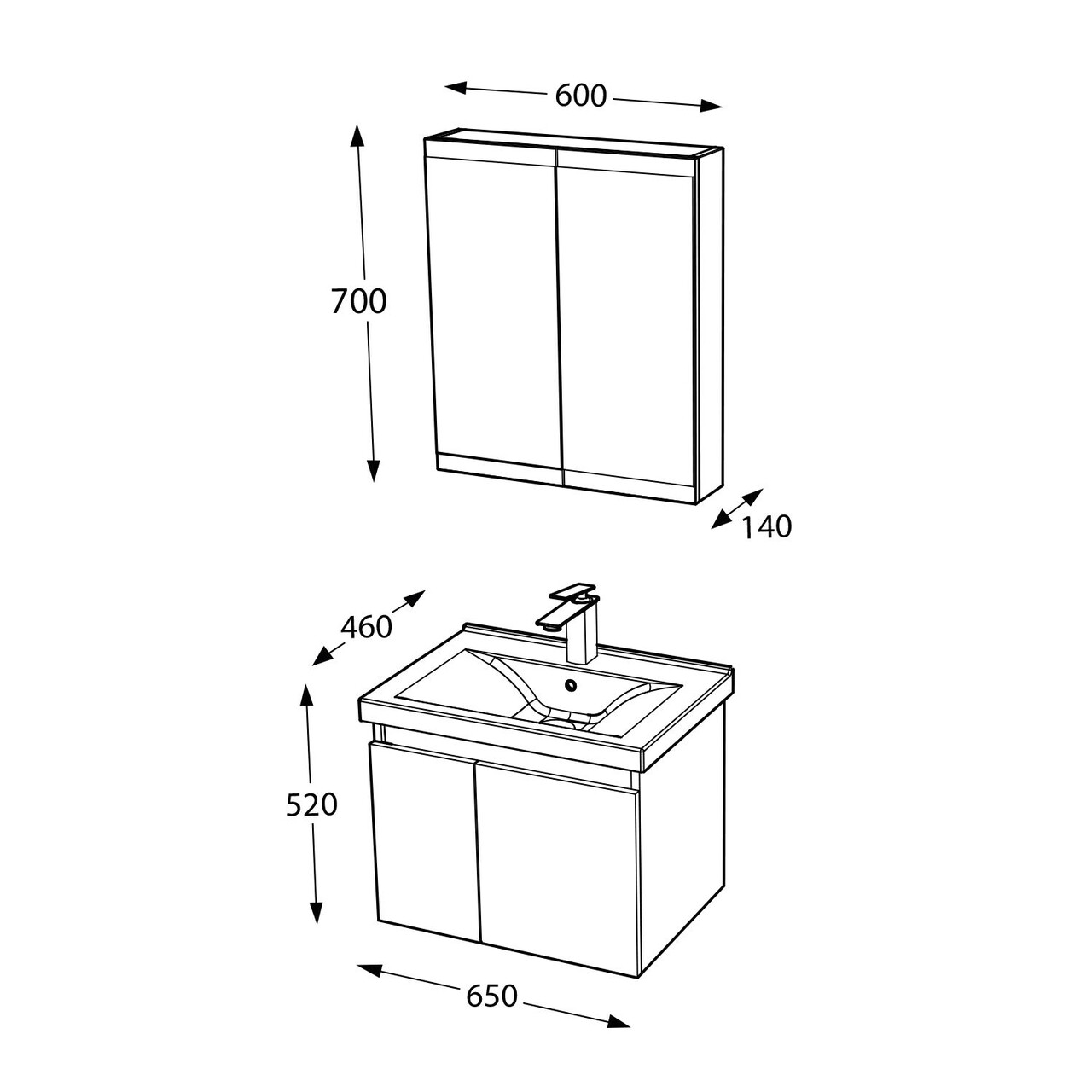 Set mobilier de baie (2 piese), Hanah Home, Abra 65, Pin / Alb - view 6