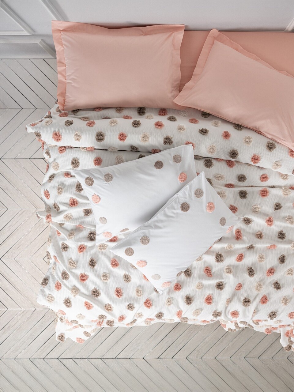 Set cuvertura pique dubla, Alvin - Salmon, Cotton Box, Poliester - 1 | YEO