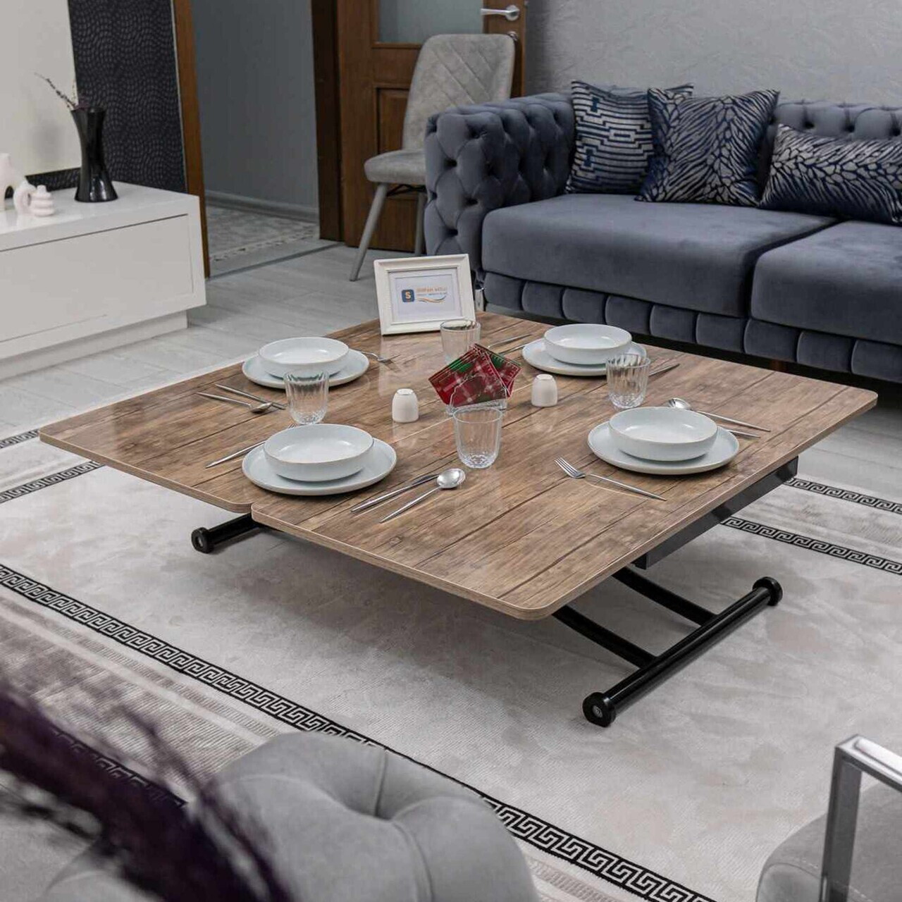 Masuta de cafea, Hanah Home, Juppo Int, MDF, Antic / Negru — imaginea 4