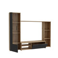 Set mobilier living 4 piese Raalte, Bedora, 220.4x41.3x177.5 cm, PAL/plastic, stejar/negru