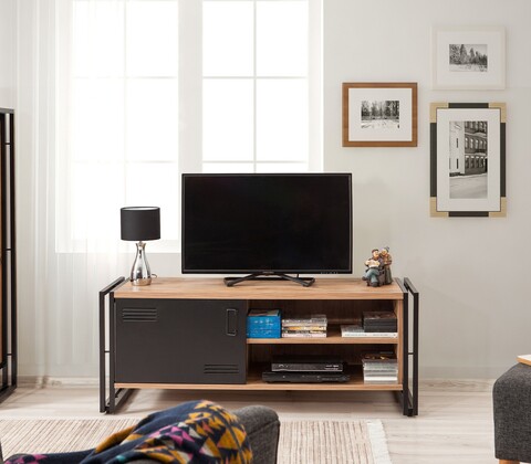 Comoda tv cosmo foris, sapphire, 130x45x50 cm, natural/negru