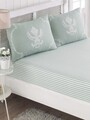 Set de pat dublu (cearceaf cu elastic si perne) 3 piese, Pure - Mint, EnLora Home, 65% bumbac/35% poliester