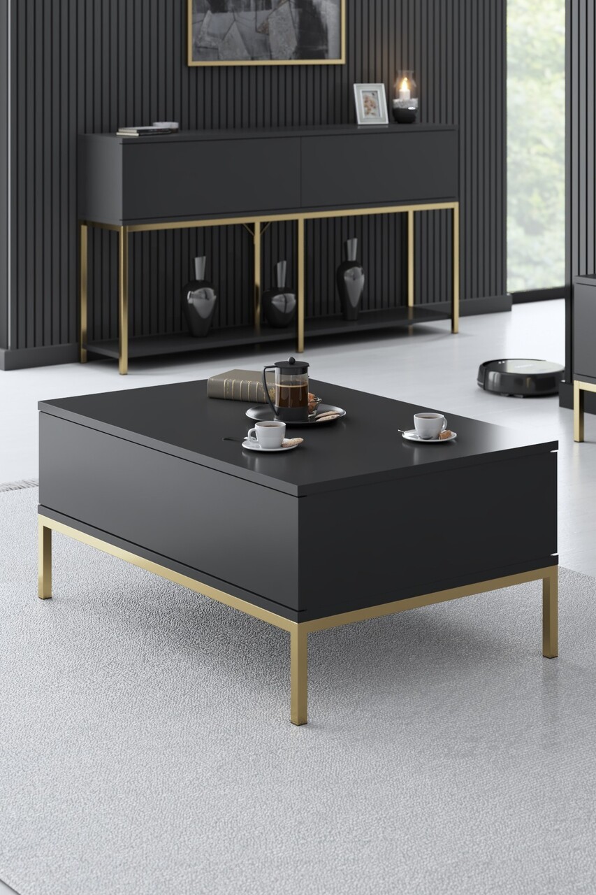Masuta de cafea, Bexley, Lord, 90x40x60 cm, PAL, Antracit / Aur