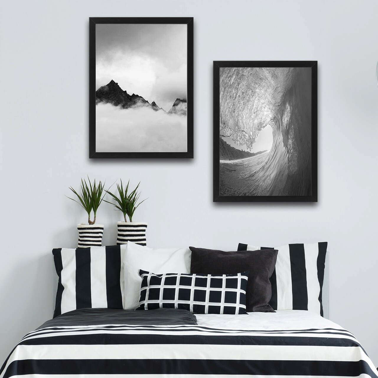 Set 2 tablouri decorative, Bw Wave Mountain Set, PAL, Hartie, Multicolor