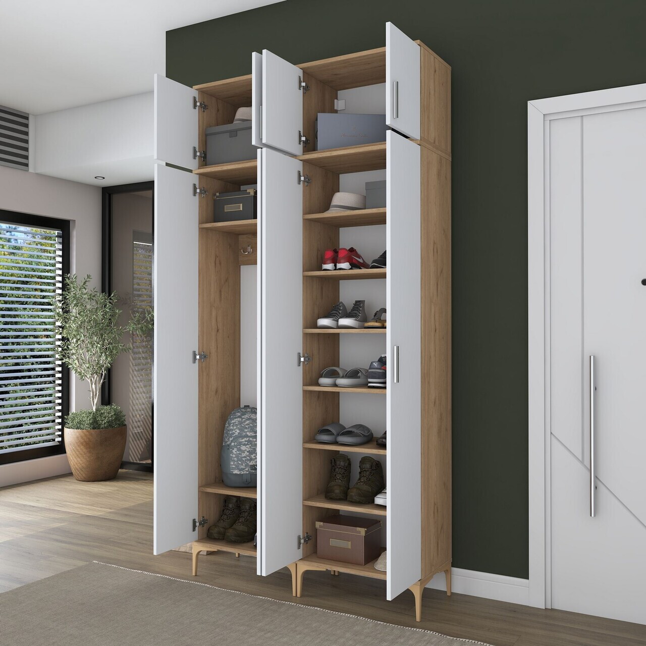 Cuier de perete, Hanah Home, EA161, 120x240x37.5 cm, PAL melaminat, Nuc/Alb - view 3