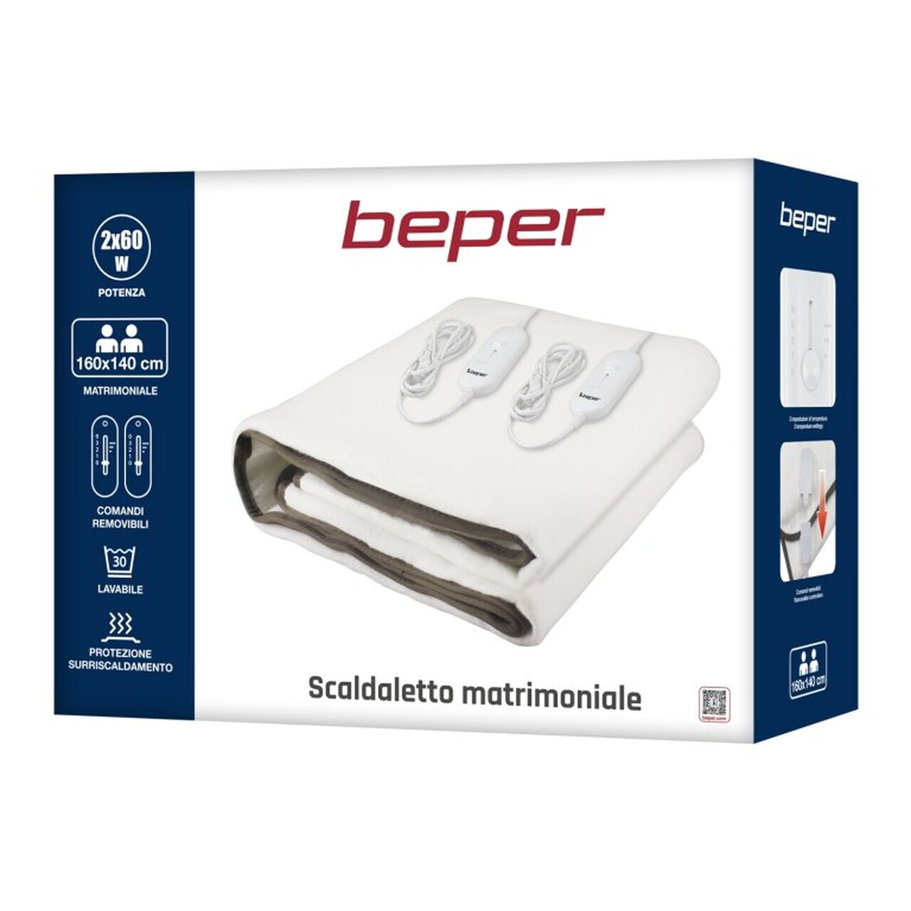 Patura electrica dubla Beper, 160x140 cm, 2x60W, poliester, alb — imaginea 8