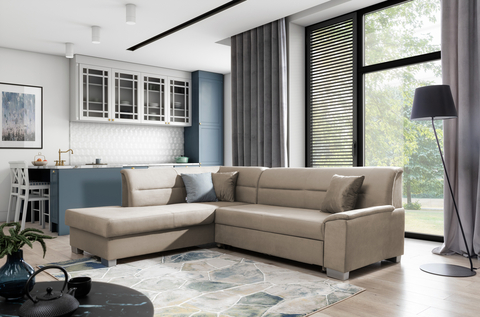 Coltar extensibil stanga 4 locuri ELTAP, BR36, Bergen, 247x214x83 cm, lemn/poliester, maro deschis