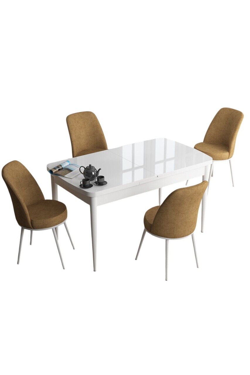 Set masa extensibila si scaune (5 piese), Hanah Home, Han, Alb / Cappuccino — imaginea 2