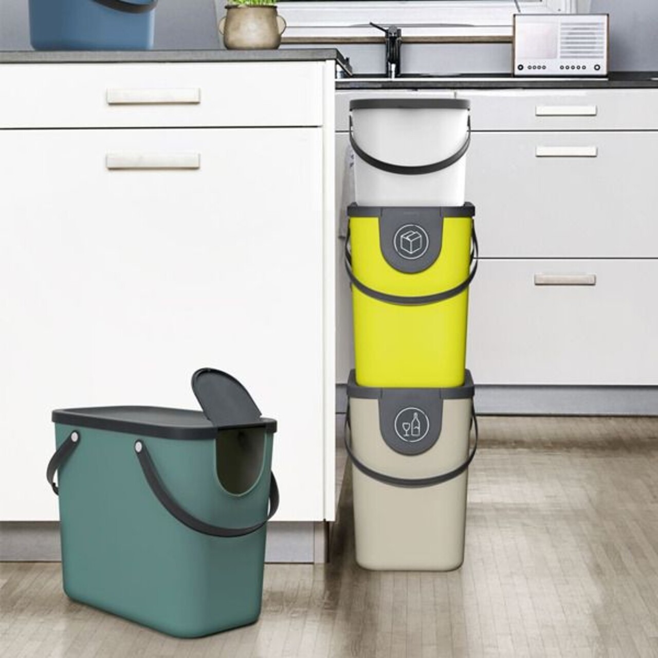 Cos De Gunoi Pentru Colectare Selectiva Albula, Rotho, 25 L, Plastic, Verde Lime