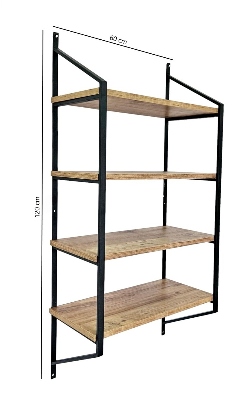 Raft de perete, Valovi, Raffy3, 60x120x28 cm, PAL, Negru / Pin Atlantic - 2 | YEO