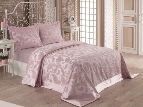 Set cuvertura de pat dubla, 3 piese, 60% bumbac si 40% poliester, Nazenin Home, Şal Powder