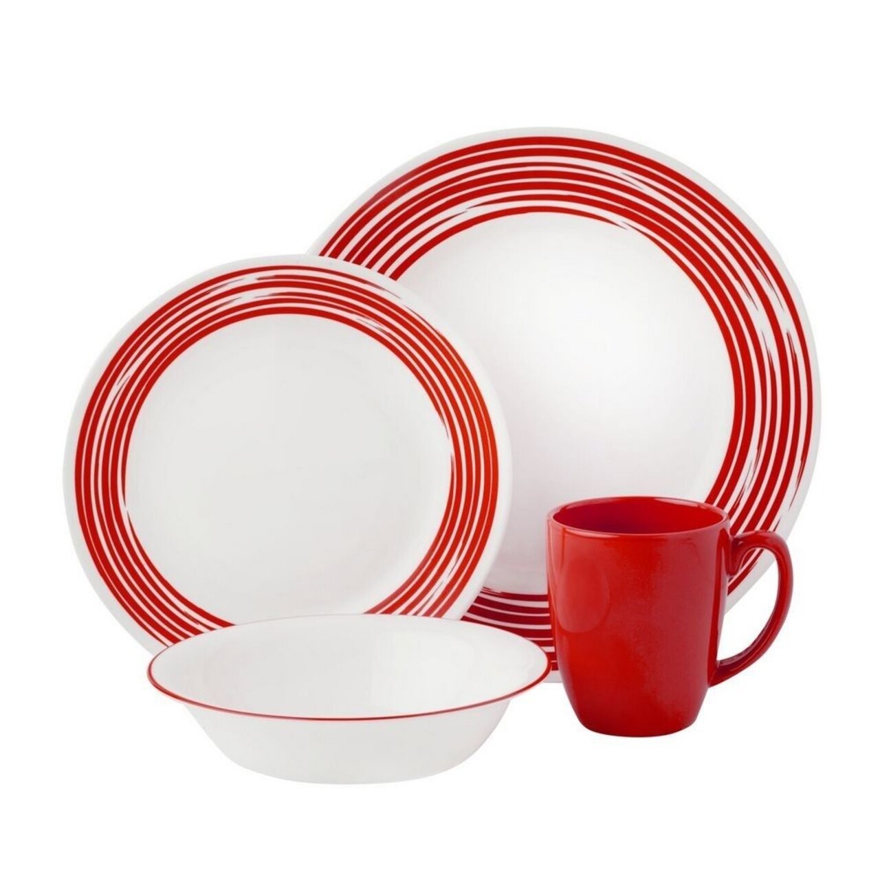 Serviciu De Masa 16 Piese, Corelle, Brushed Red, Sticla Vitrelle/ceramica, Alb/rosu