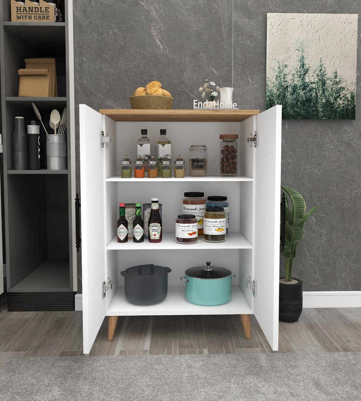 Dulap multifunctional, Hanah Home, 3 Raf 2 Kapak, 65x94.5x32 cm, Alb/Pin Atlantic — imaginea 3