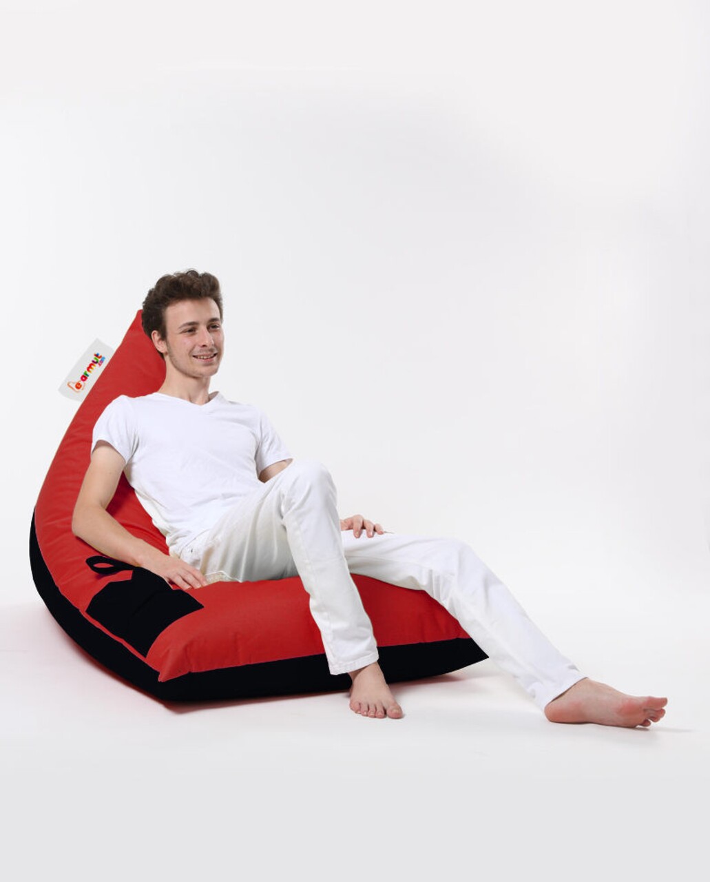 Fotoliu Puf, Bean Bag Ferndale, Pyramid Double Color, 145 Cm, Poliester Impermeabil, Rosu/negru