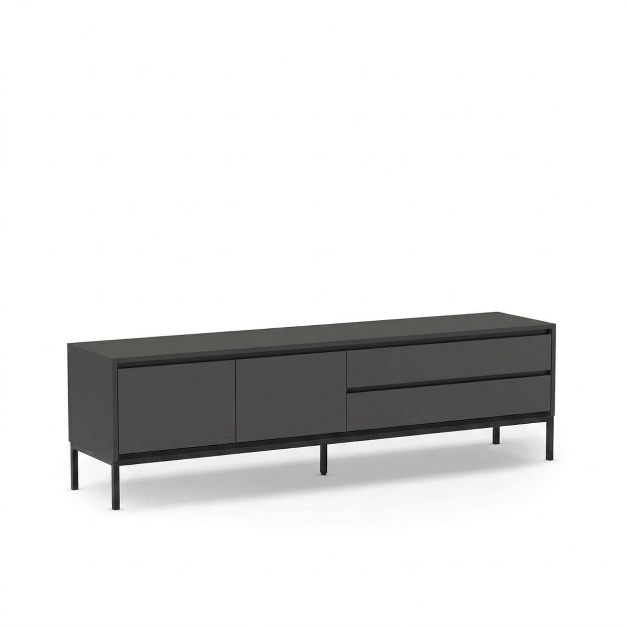 Comoda TV, Hanah Home, Lorenza, 180x55x40 cm, PAL, Antracit / Negru lemn / Negru — imaginea 2