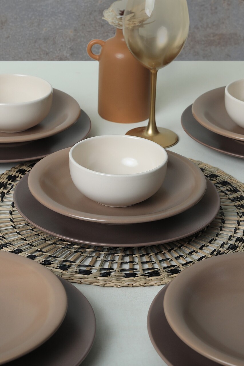 Set de cină din ceramică (18 piese), L'essentiel Maison, 275KRM1972, Antibacterian, Maro/Alb - view 3
