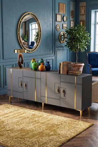 Consola, Hanah Home, Ilay 180, 180x75x32 cm, Antracit / Aur