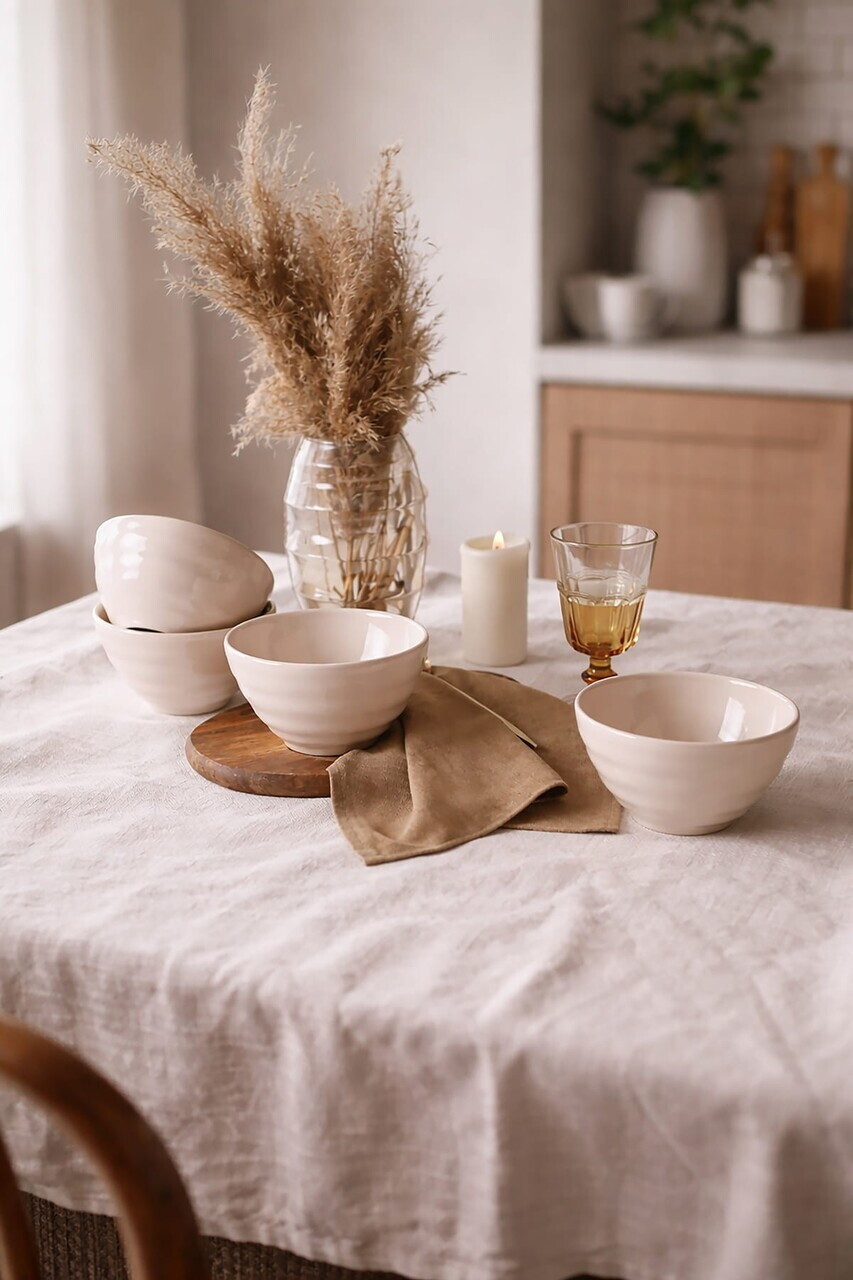 Set boluri, Hermia, 275KRM2686, Dimensiune: 14 cm / 650 ml (4 bucăți), Crem