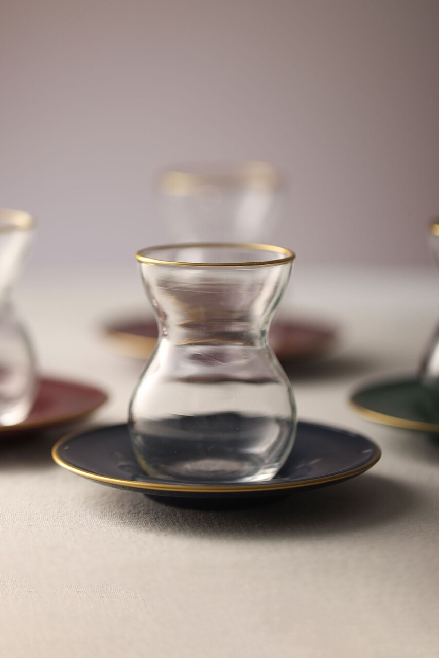 Set de pahare pentru ceai (12 bucăți), L'essentiel Maison, 127RKL1203, Farfurie: 12 x 12 x 1,7 cm (6 bucăți), Transparent / Auriu / Albastru închis / Vișiniu / Verde - view 6