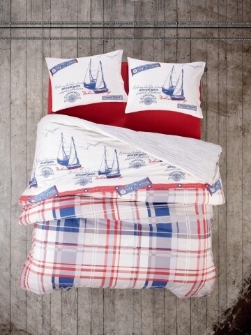 Lenjerie de pat dubla, 4 piese, 100% bumbac ranforce, Cotton Box, Alesta