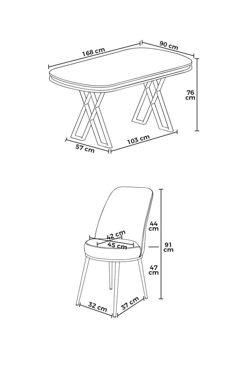 Set masă și scaune (7 piese), Hanah Home, Lai, Alb / Auriu / Gri - imagine 3