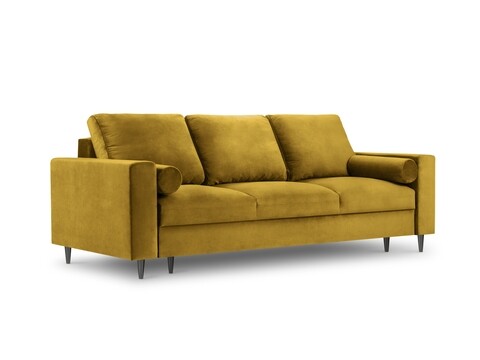 Poza Canapea extensibila, Camellia, Mazzini Sofas, 3 locuri, cu lada de depozitare, 220x100x92 cm, catifea, galben