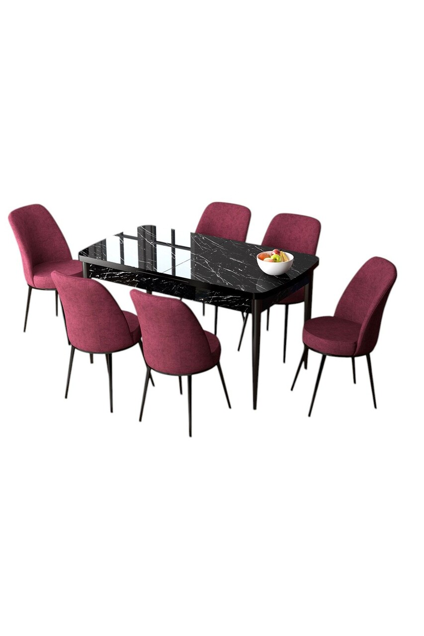 Set masa extensibila si scaune, Hanah Home, Zen, Marmură neagră / Burgundia - view 2