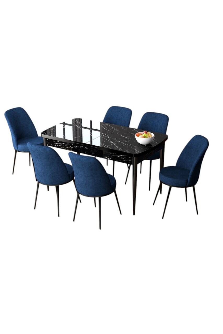 Set masa extensibila si scaune, Hanah Home, Zen, Marmură neagră / Albastru marin - view 2