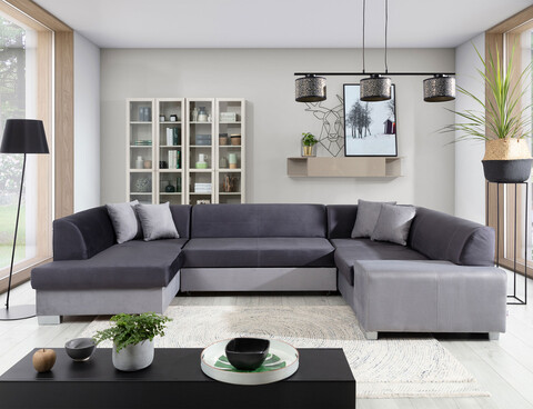 Coltar extensibil stanga 6 locuri ELTAP, Hv47, Havana, 322x204x72 cm, lemn/poliester, gri inchis/gri deschis