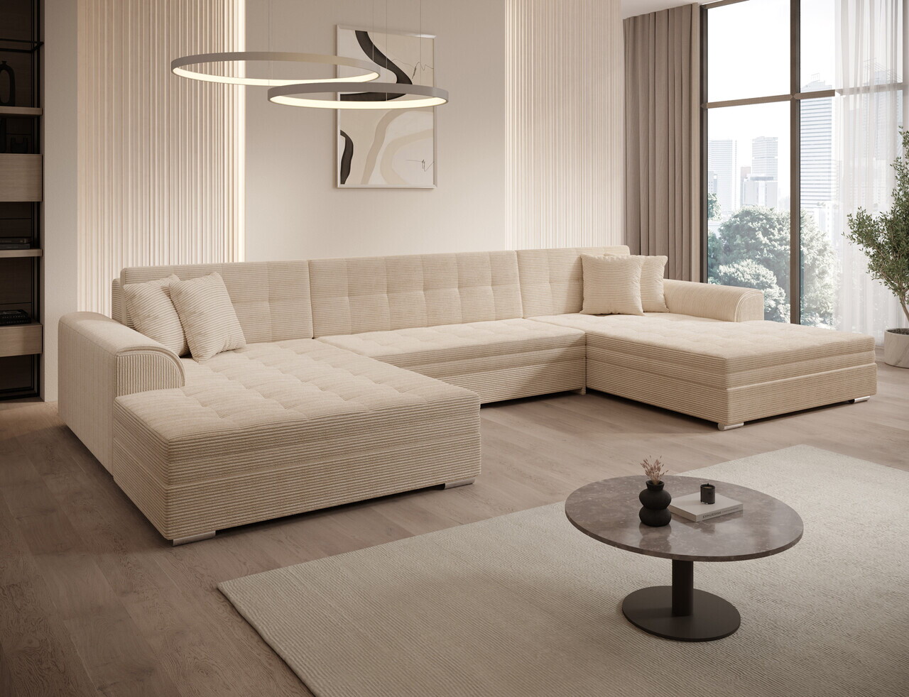 Coltar extensibil 6 locuri ELTAP Vento 359x165x78 cm lemn/poliester bej