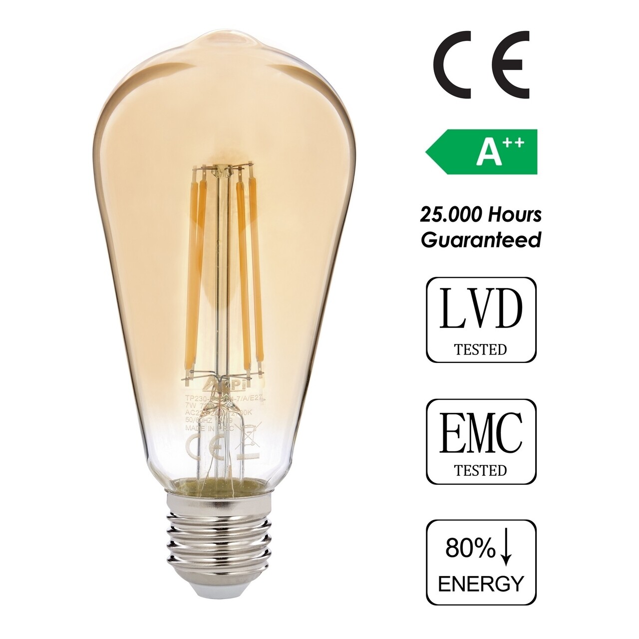 Bec LED E27, Sage, ST64 Gün Işığı, 7W, 6500K, 806 lm, sticla