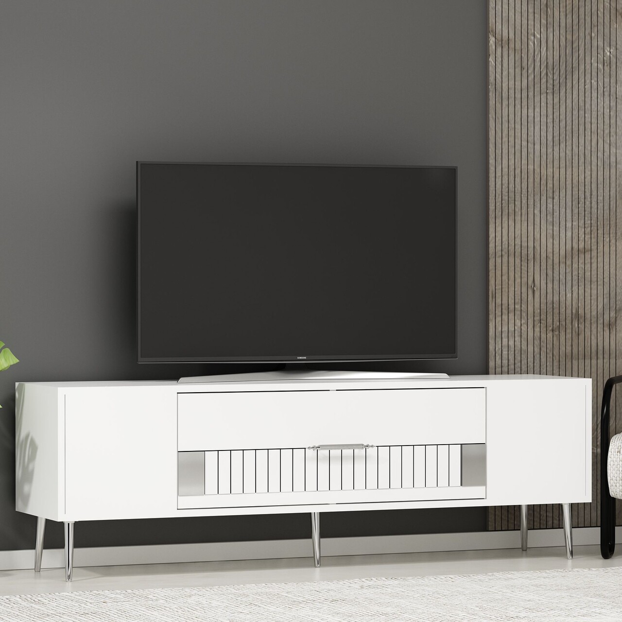 Comoda TV, Olivia, Dekolp4, Alb / Argintiu - 1 | YEO
