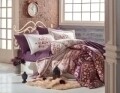 Lenjerie de pat dubla, 6 piese, 240x260 cm, 100% bumbac satinat, Hobby, Sancha Brown- Purple, multicolora