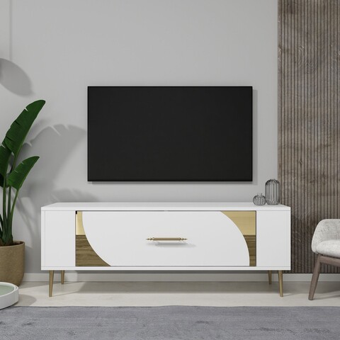 Comoda TV, Olivia, Retrop2, Alb/Auriu
