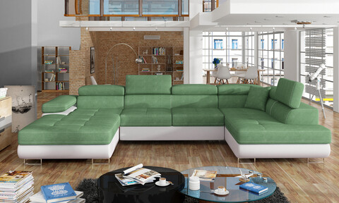 Coltar extensibil dreapta 6 locuri ELTAP, Rod-09, Rodrigo, 345x202x90 cm, lemn/poliester, verde deschis/alb