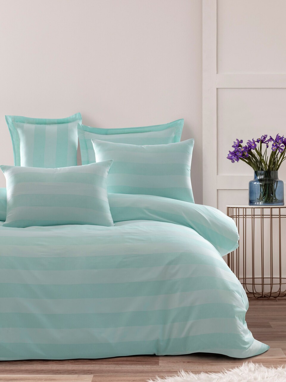 Lenjerie de pat dubla, Max Yollu Saten - Mint, EnLora Home, 70% bumbac/30% poliester