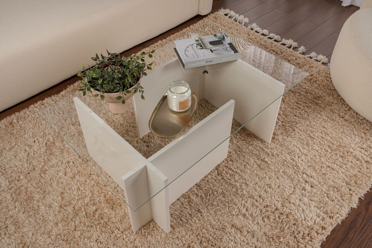 Masuta de cafea, Nordure, Vetrino, Alb din lemn - 1 | YEO