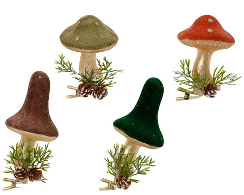 Decoratiune brad cu clips Mushroom, Decoris, 6x7 cm, sticla, kaki
