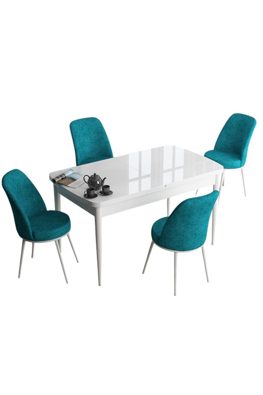 Set masa extensibila si scaune (5 piese), Hanah Home, Han, Alb / Turcoaz — imaginea 2
