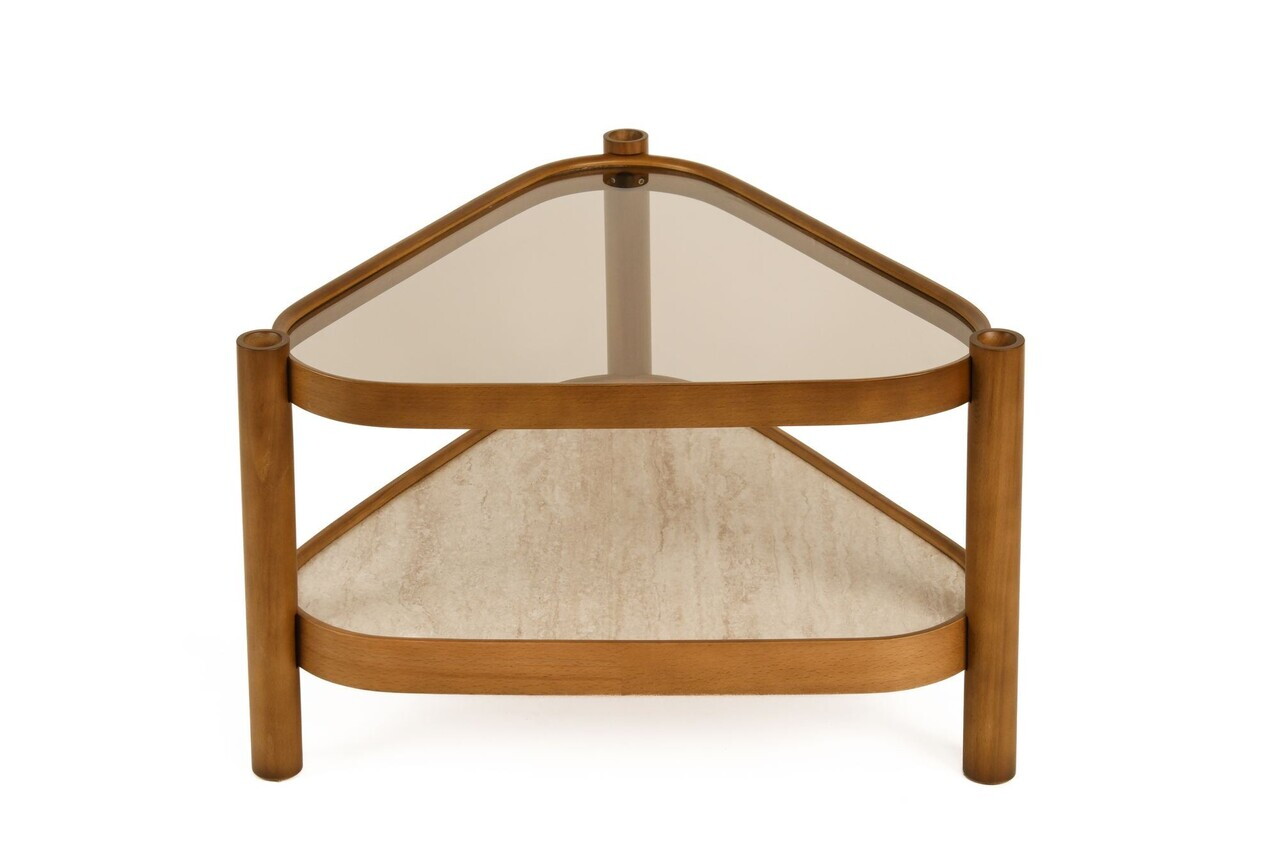 Masuta de cafea, Hanah Home, Nesta 95, 95x48x95 cm, LEMN MASIV DE FAG, Nuc / Travertin — imaginea 3