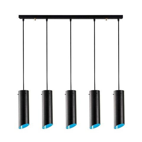 Lustra Sivani MR - 970, Opviq, 85 x 8 x 114 cm, 5 x E27, 100W, negru/albastru