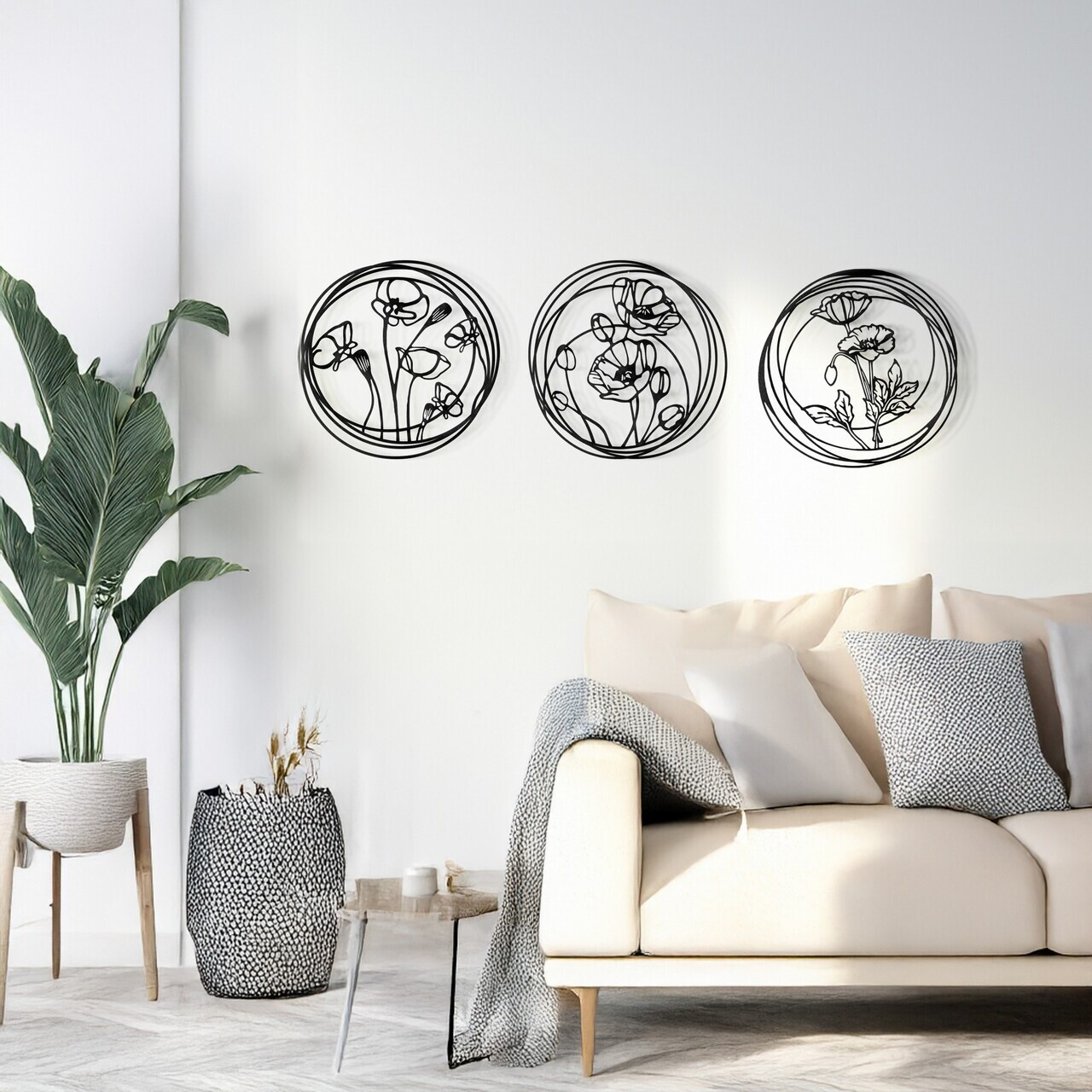 Set de accesorii decorative de perete din metal, RT-NMD-075, Dimensiune: 39 x 39 cm (3 bucăți), Negru — imaginea 3