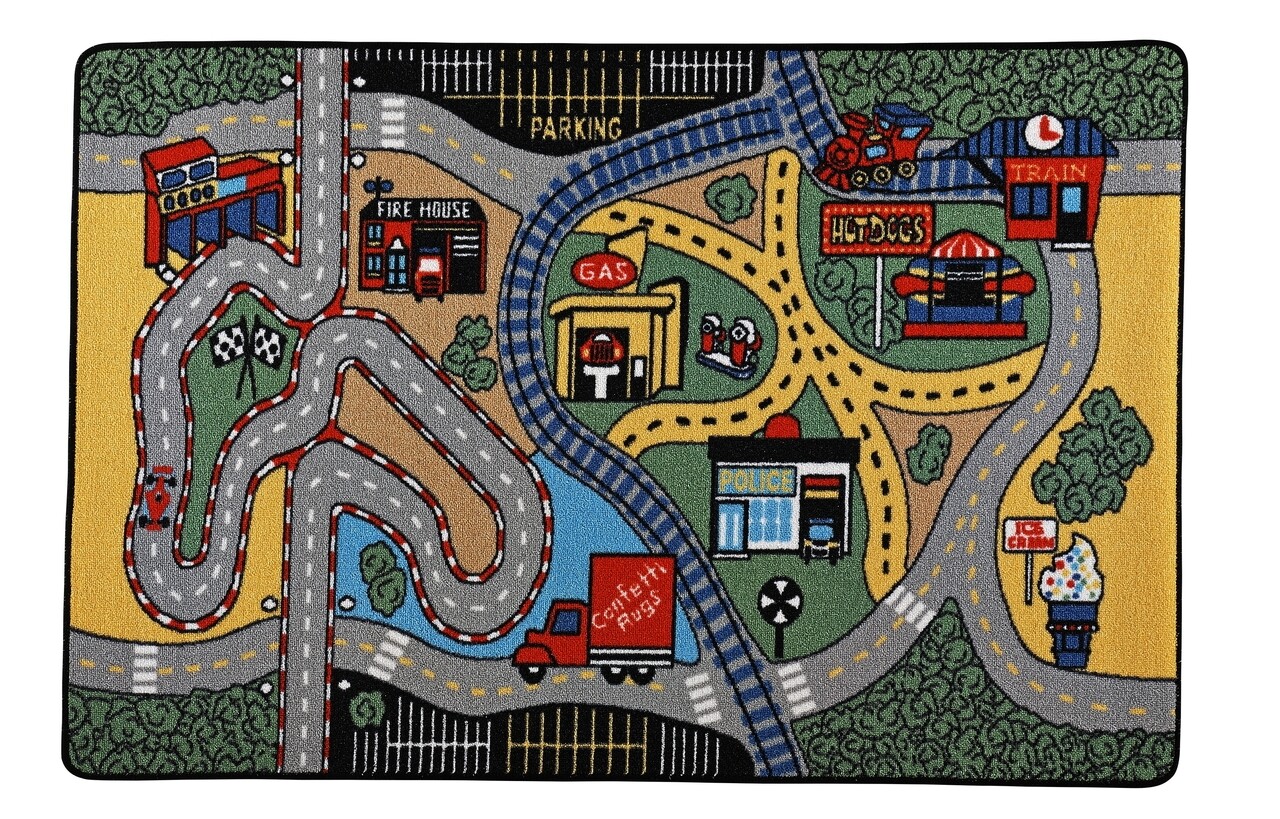 Covor Race - Green, Confetti, 100x150 cm, poliamida, multicolor