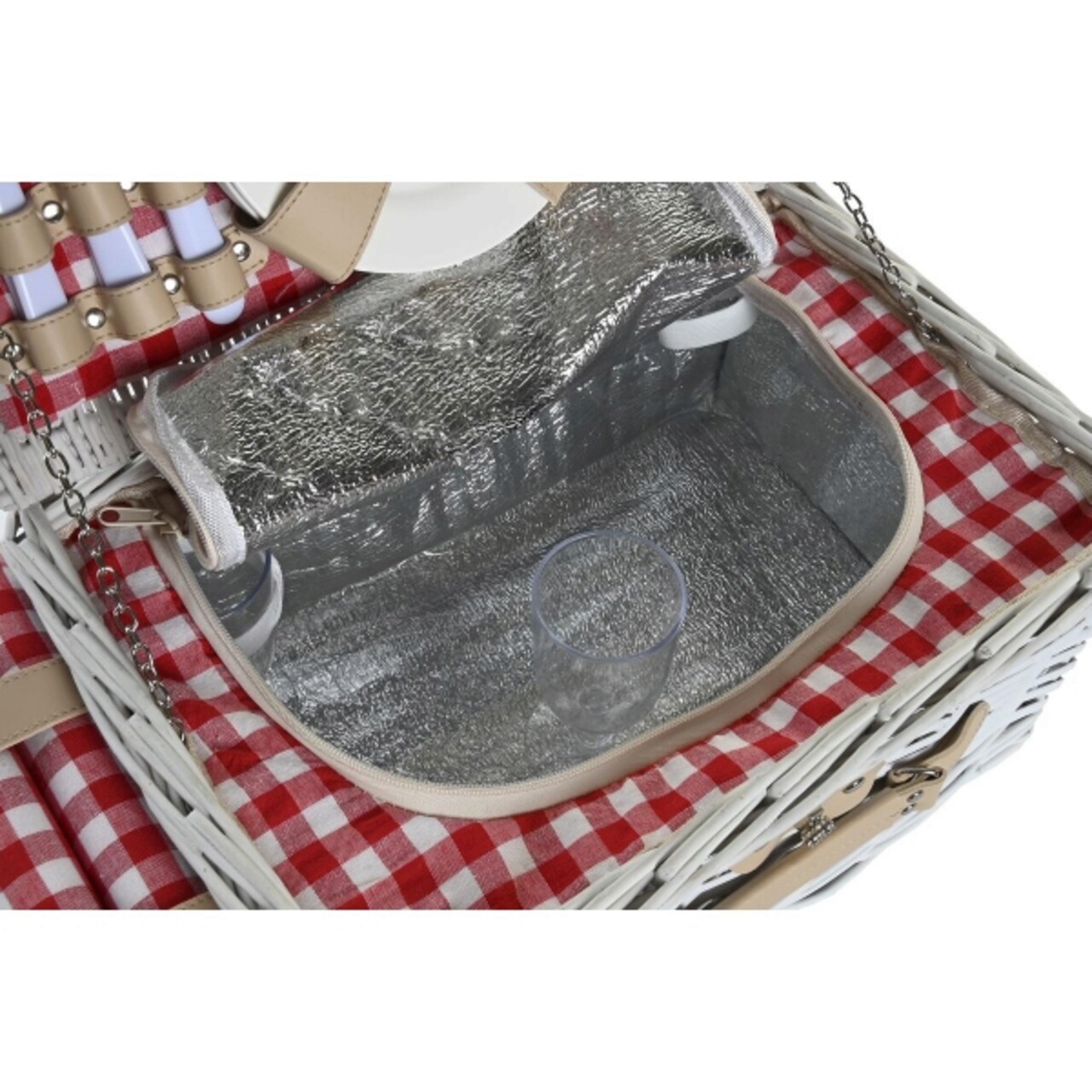 Cos De Picnic Pentru 4 Persoane, DKD Home Decor, 40 X 28 X 20 Cm, Rachita, Rosu/alb