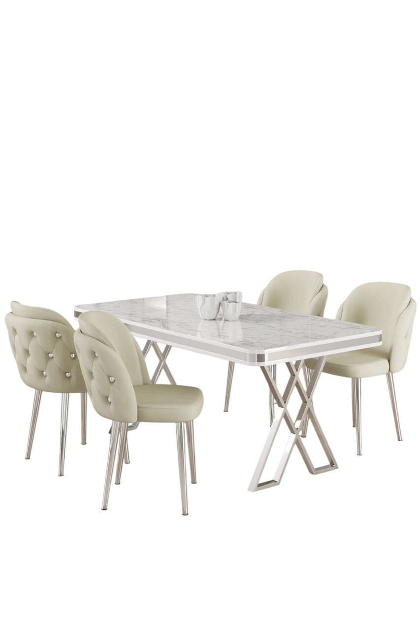 Set masă și scaune (5 bucăți), Hanah Home, Rigel, Alb / Crom / Crem - view 2