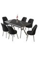 Set masa extensibila si scaune (7 piese), Hanah Home, Poy, Sonata / Crom / Negru