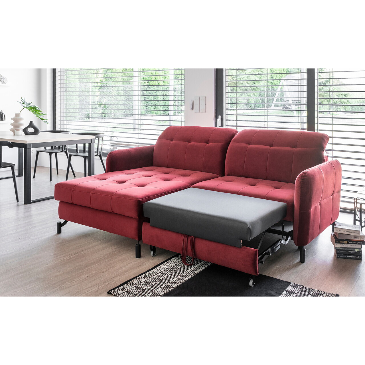 Set coltar extensibil stanga 3 locuri si taburet ELTAP, Lor_LP_15, Lorelle, 225x160x105 cm / 100x70x45 cm, lemn/poliester, gri inchis - view 3