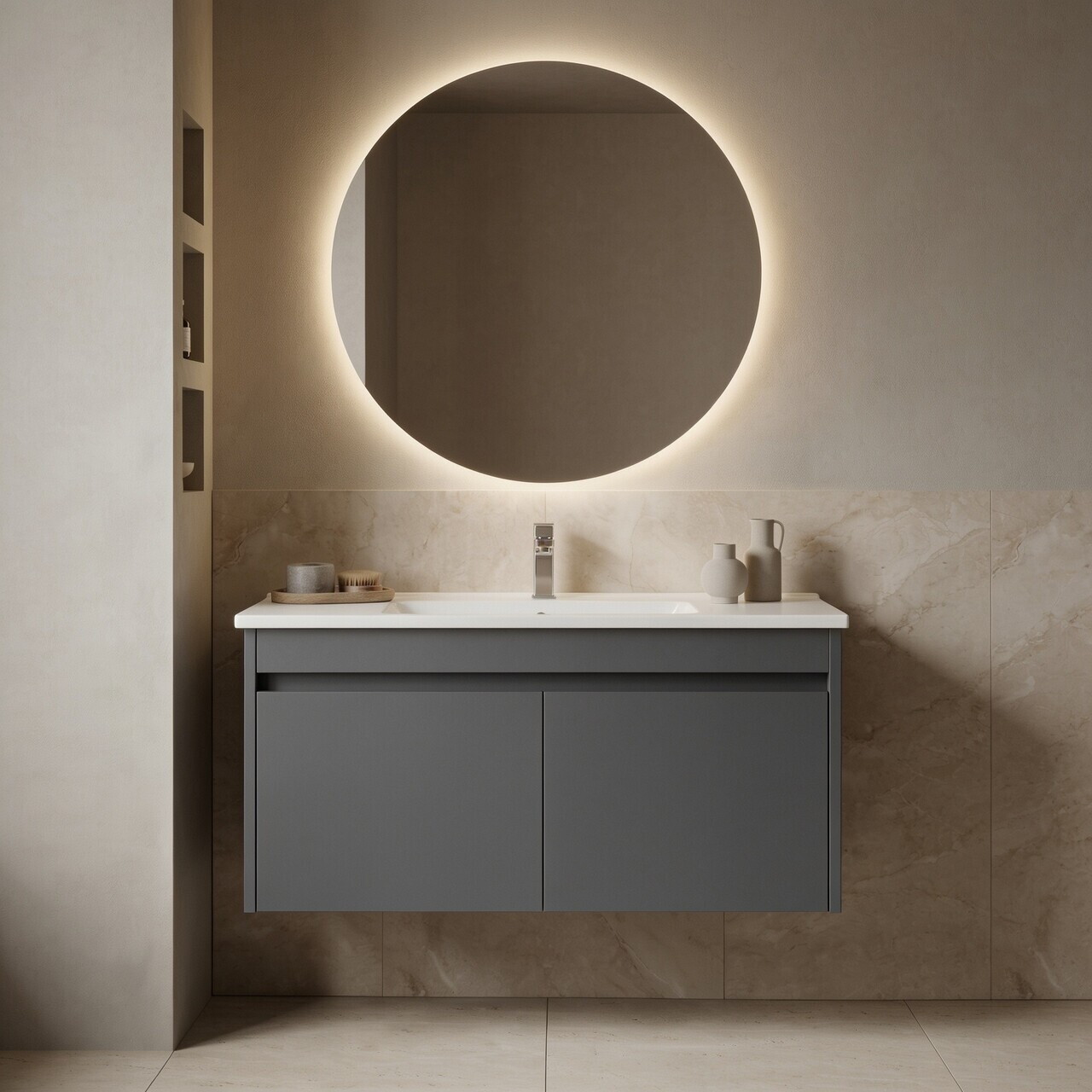 Dulap de baie cu chiuvetă, Hanah Home, Side 100 v3, Antracit mat
