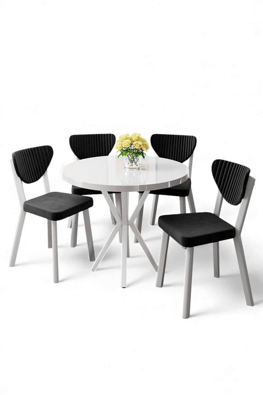 Set masă și scaune (5 bucăți), Hanah Home, Agnes, Alb/Negru - view 2