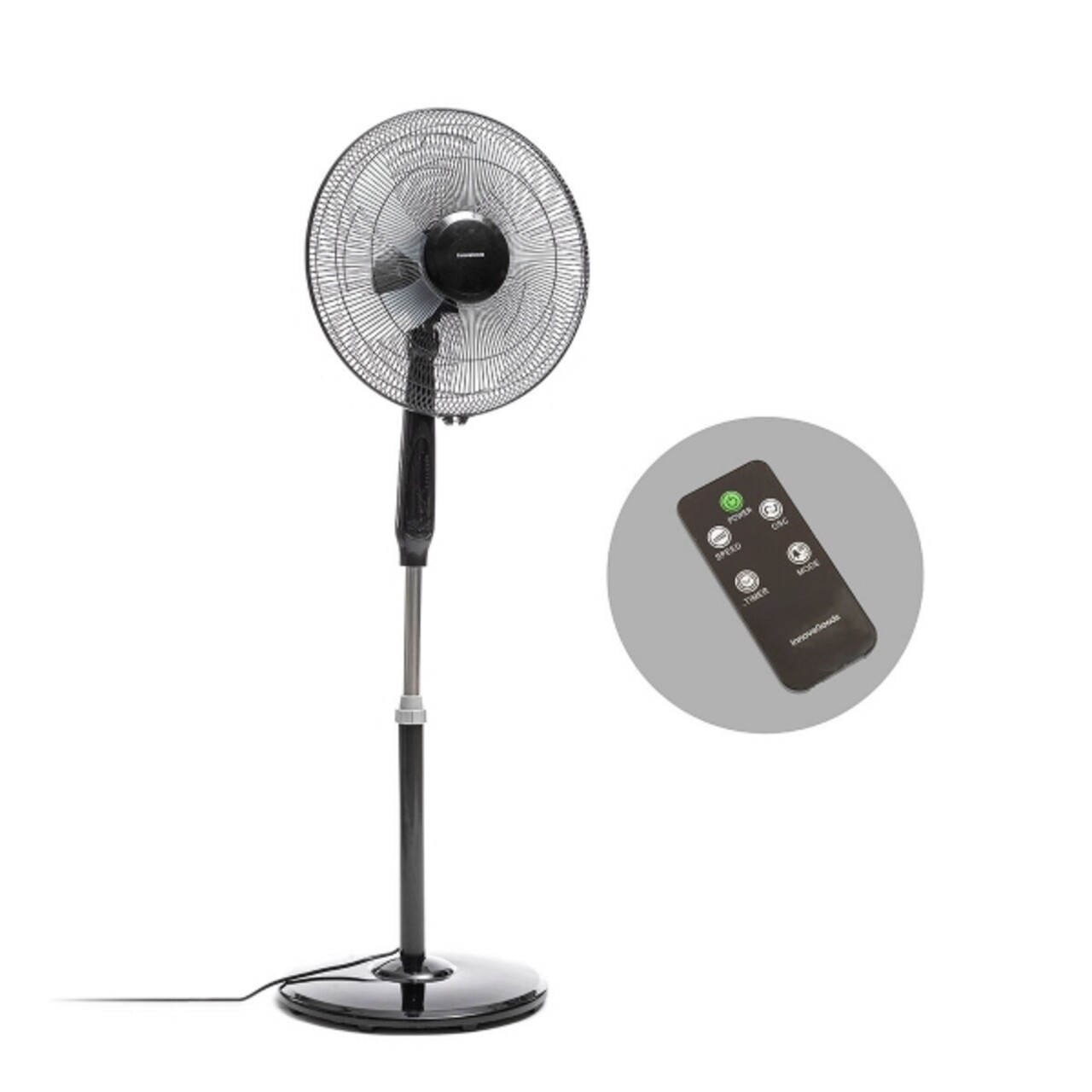 Ventilator cu picior si telecomanda InnovaGoods Airstreem, 45 W, timer, 40 x 43.5 x 133 cm, negru